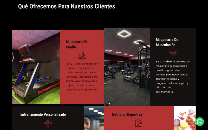 Servicios del gimnasio en la web de JD Trainer