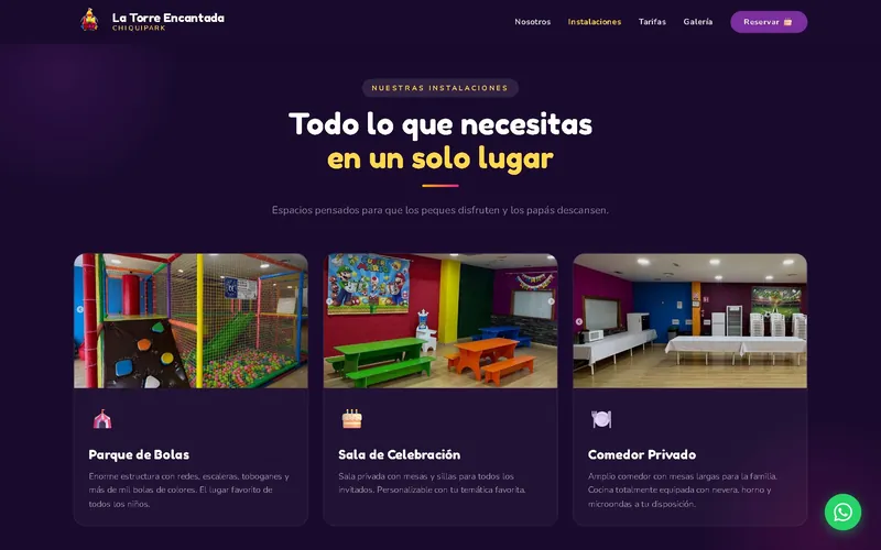 Sección de instalaciones de la web de La Torre Encantada