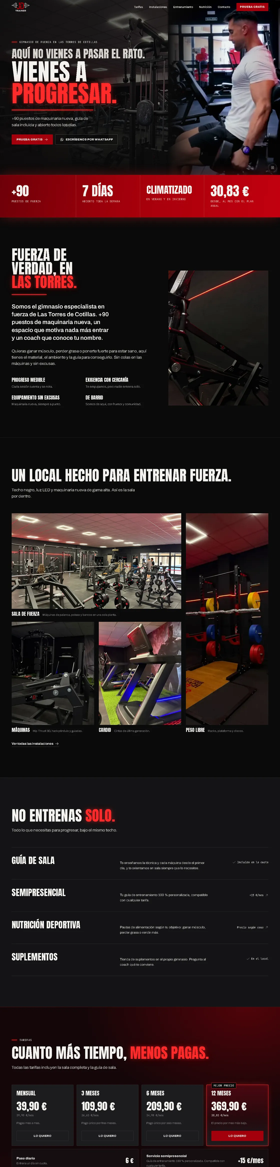 Página de inicio de JD Trainer Gym en un portátil